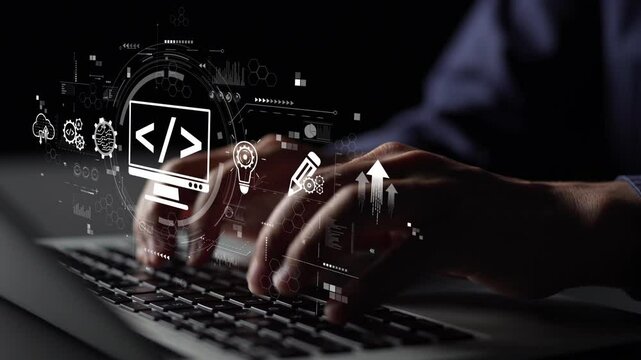 Modern web development concept featuring coding symbols, web development process, web development interface, and web development tools with futuristic design. Muxer - Powered by Adobe