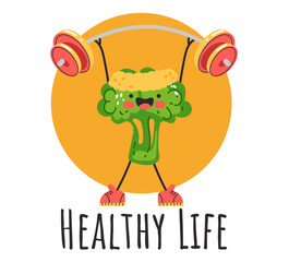 Sport broccoli fitness vegetable healthy life character isolated set. Vector flat graphic design illustration