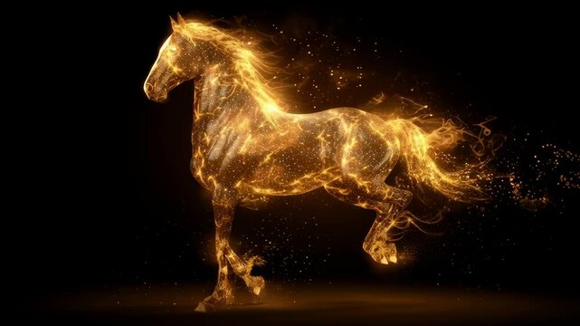 Head of fire horse symbol of 2026. Majestic blazing dark equine with glowing eyes. Mystical animal spirit concept for horoscope. Footage	