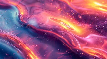 Ethereal swirls of pink, blue, and gold light cascade with shimmering particles
