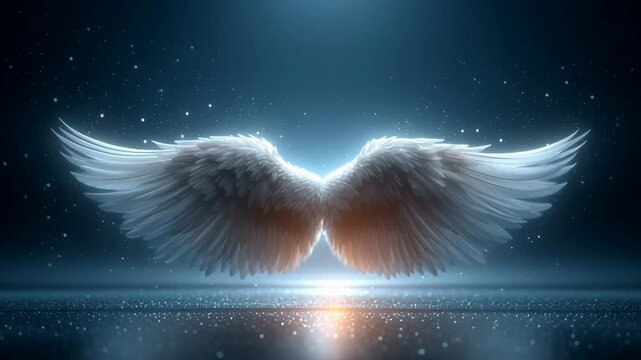 Angel's outstretched wings radiate divine light. Holy Spirit. Concept of hope and salvation. Religious background related to heaven, afterlife and faith.footage