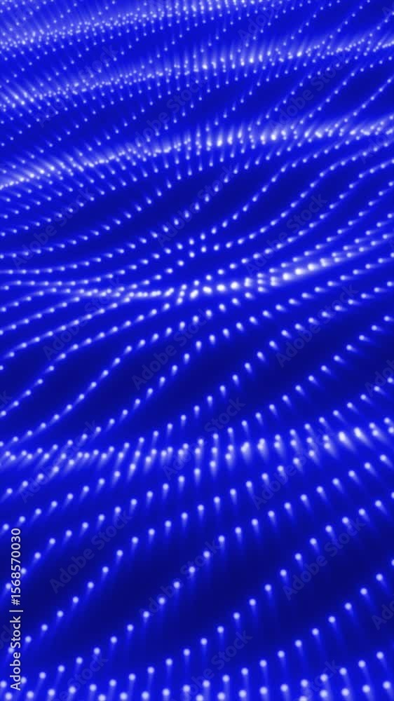 Poster blue glowing digital surface with an array of evenly spaced lights creating a futuristic pattern