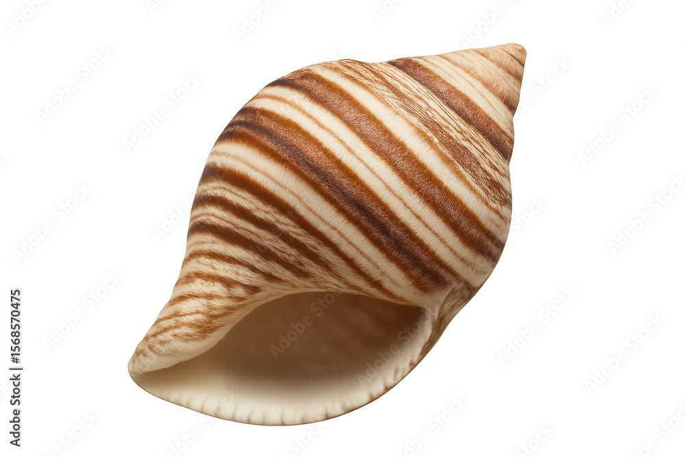 Poster elegant spiral-patterned seashell displaying intricate stripes, transparently isolated, highlighting