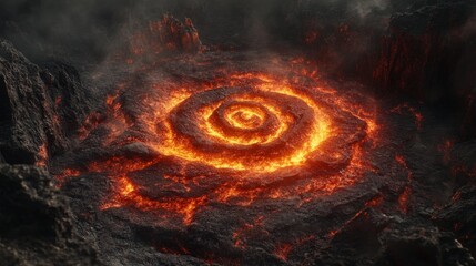 Volcanic spiral of molten rock and fiery energy.