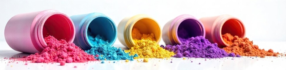 Pastel Powder Explosion Vibrant Colors Spill Across White Background, Perfect for Beauty, Design, and Art Projects