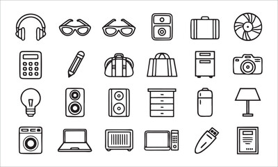 Fototapeta premium Everyday objects and electronics icons headphones sunglasses