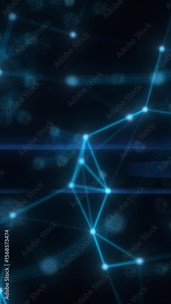 Poster abstract glowing digital web of connected nodes with radiant blue lines and a futuristic network pat