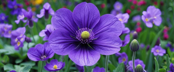 Aquilegia Alpina Purple In The Garden, Alpine Columbine, Buttercup Family, Ranunculaceae, with Empty Copy Space for Text