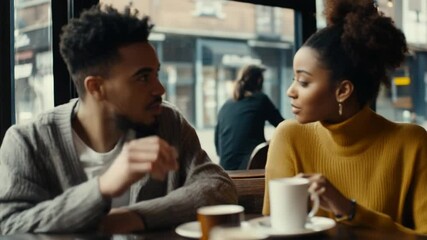 Romantic coffee break: Young couple shares intimate conversation in cozy cafe - Powered by Adobe