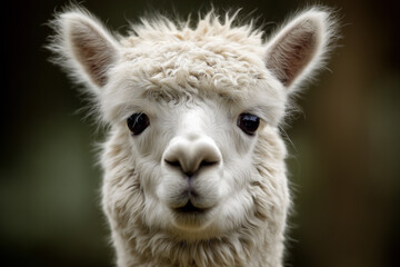 Obraz premium Ey White Alpaca Portrait with Focused Eyes Looking at Camera