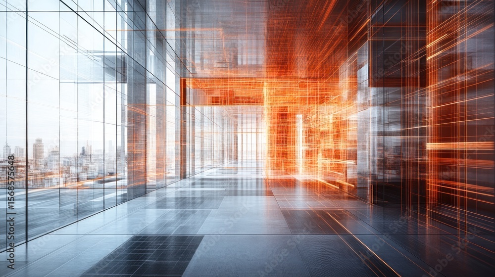 Wall mural futuristic architecture interior design with glowing lines in a building showcasing the integration 