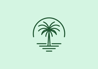 Minimal palm tree line logo for tropical, calm, or resort branding. © PULO