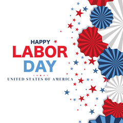 Obraz premium Labor Day logo background USA - blue background w/ stars, stripes, the United States flag - labor day vector illustration