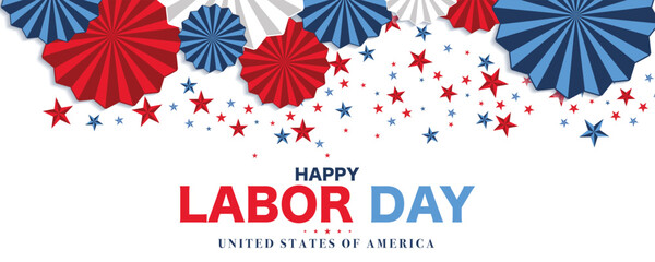Labor Day logo background USA - blue background w/ stars, stripes, the United States flag - labor day vector illustration