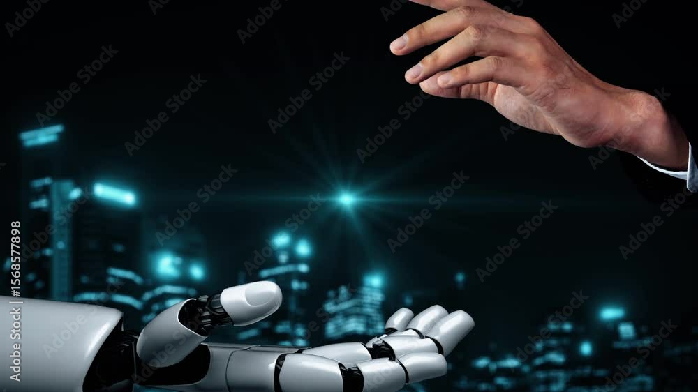 Poster futuristic robot artificial intelligence enlightening ai technology development and machine learning