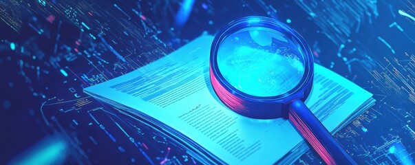 Magnifying Glass on Document with Abstract Background