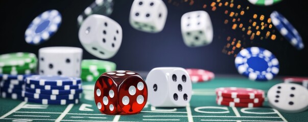 Casino Night Dice, Chips and Roulette Table, Gambling ,Casino