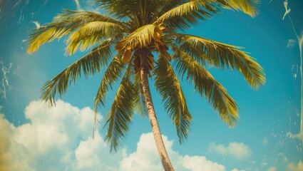 Coconut Tree with Blue Sky Background with Empty Copy Space for Text