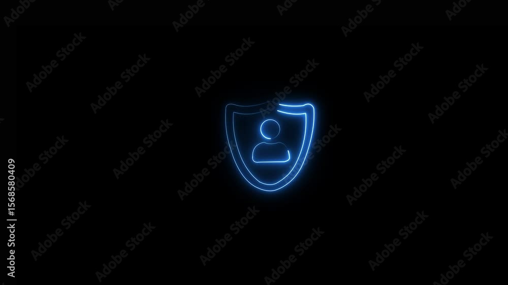 Poster glowing neon blue color lock animation icon security privacy password protection safety animated .an