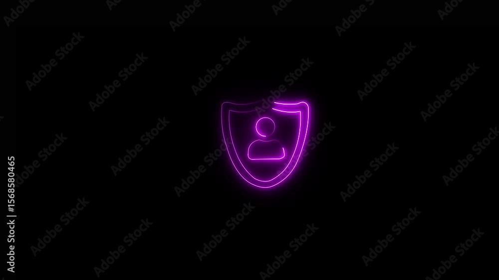 Poster glowing neon blue color lock animation icon security privacy password protection safety animated .hi