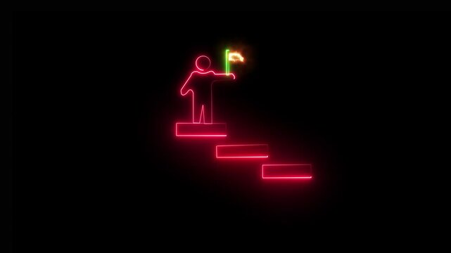 neon leadership icon  icon, glowing neon mentorship icon isolated on black background . Business concept of victory, success, goal achiever Success icon animation with neon shine red color leadership 