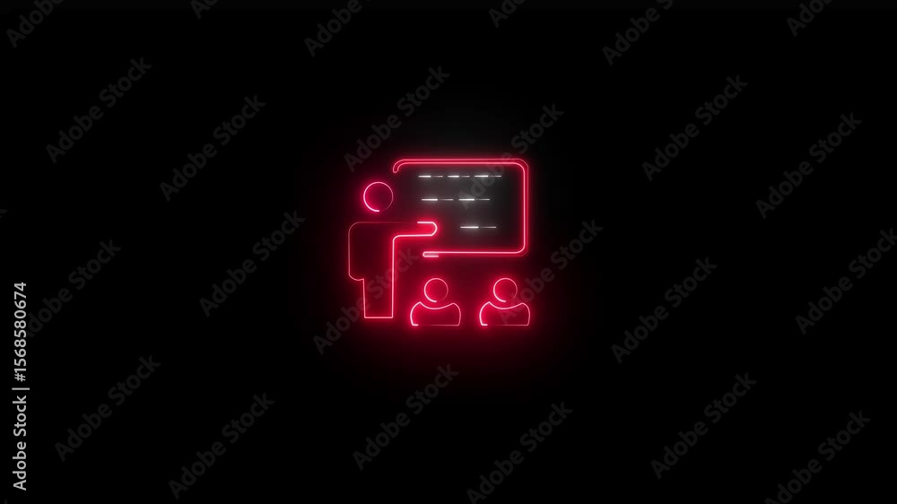 Poster outline motion graphic. glowing neon training icon isolated on black background. animated teacher li