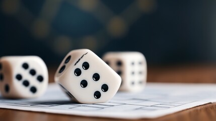 Dice Game Close-up of White Dice on Game Board, Strategy , Chance