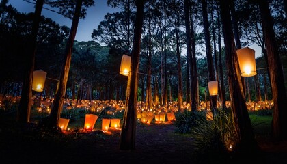lanterns illuminate dark forest during matariki celebrations symbolizing renewal and remembrance