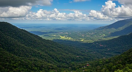 Naklejka premium a view of a valley in the mountains