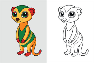 illustration of a meerkat standing kids coloring page