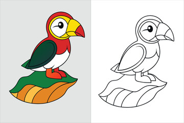 illustration of a puffin perched kids coloring page