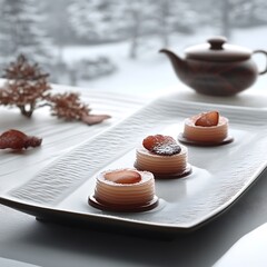 Exquisite dessert pastries arranged on a decorative platter.