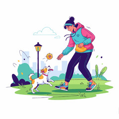 Person Playing Happily with Their Beloved Pet Dog in an Outdoor Moment of Joy