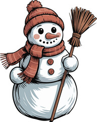 Charming winter snowman illustration with festive colors and classic typography