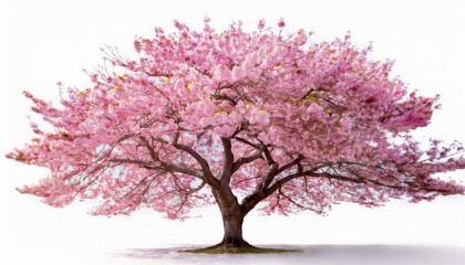 a vibrant pink cherry blossom tree stands gracefully against a white background symbolizing beauty and renewal
