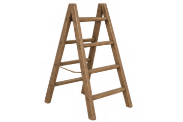 Wooden ladder leaning against clean