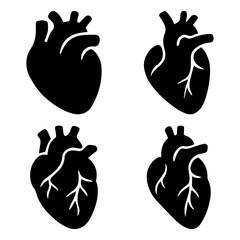 Four Anatomical Heart Illustrations  Simple Black and White Vector Graphics