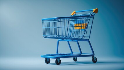 A blue shopping cart isolated on background.
