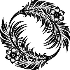 Fototapeta premium Floral corner and circle frame with leaves, SVG vector illustration for decorative design, clean lines.Decorative Floral Frame with Leaves and Flowers Design