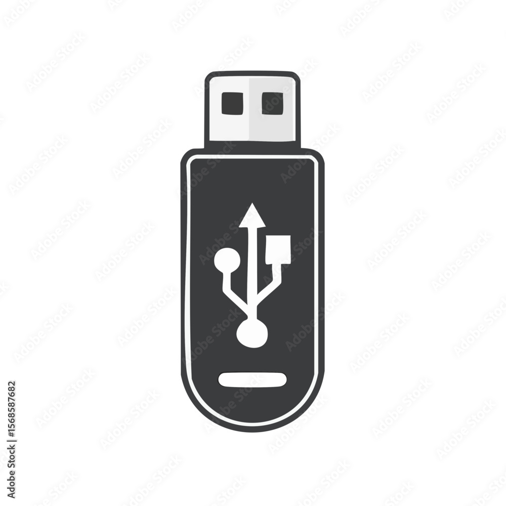 Poster gray usb flash drive with standard icon in black background digital data storage mobile memory