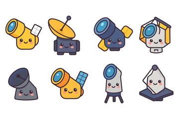 Cute astronomy telescope characters vector illustration for educational poster in flat style