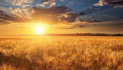 sun drenched fields of wheat sway gently in a summer breeze bathed in golden light the scene evokes a sense of peace and sacred stillness a holy summer day pastoral clouds sunbeams