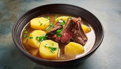 traditional colombian breakfast beef rib broth with potatoes
