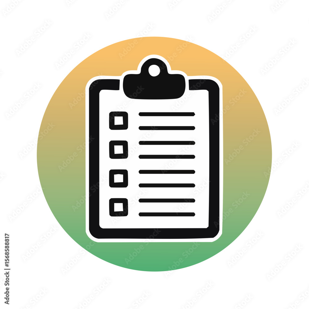 Poster clipboard with checklist items on colorful background icon symbol