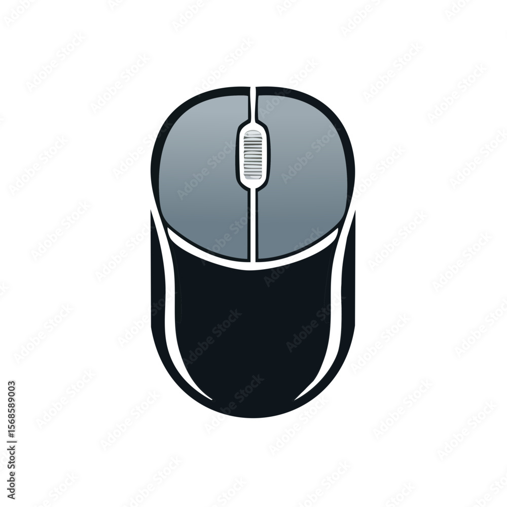 Aufkleber computer mouse icon on black background, office peripherals for clicking and cursor control
