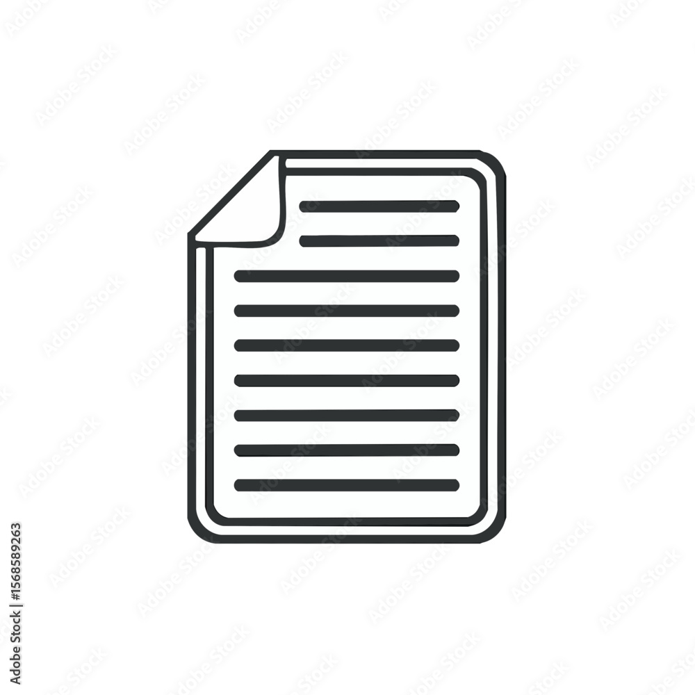 Fototapete document icon with curled corner and lines on a black background