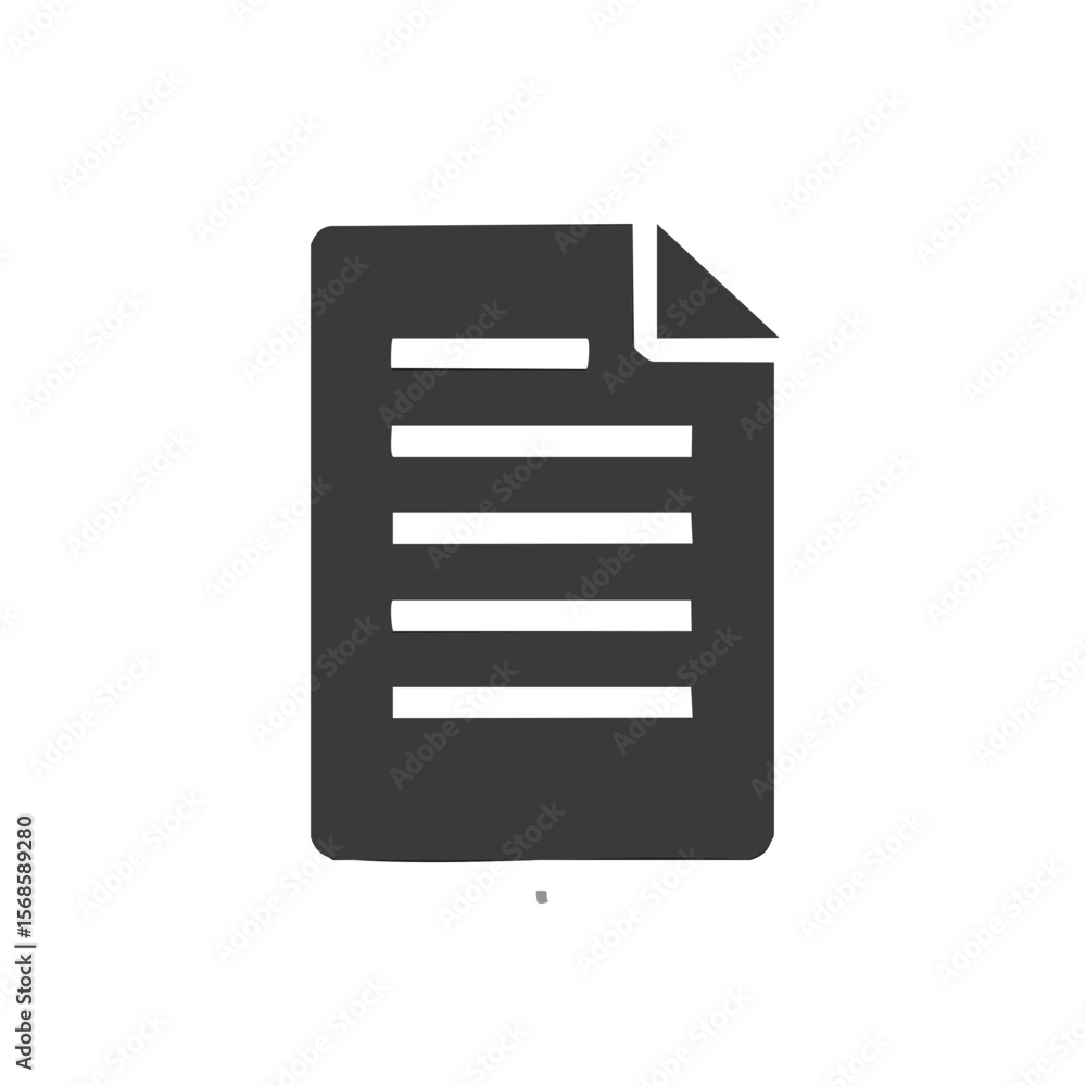 Aufkleber simple icon of a paper sheet with text lines and folded corner on a black background