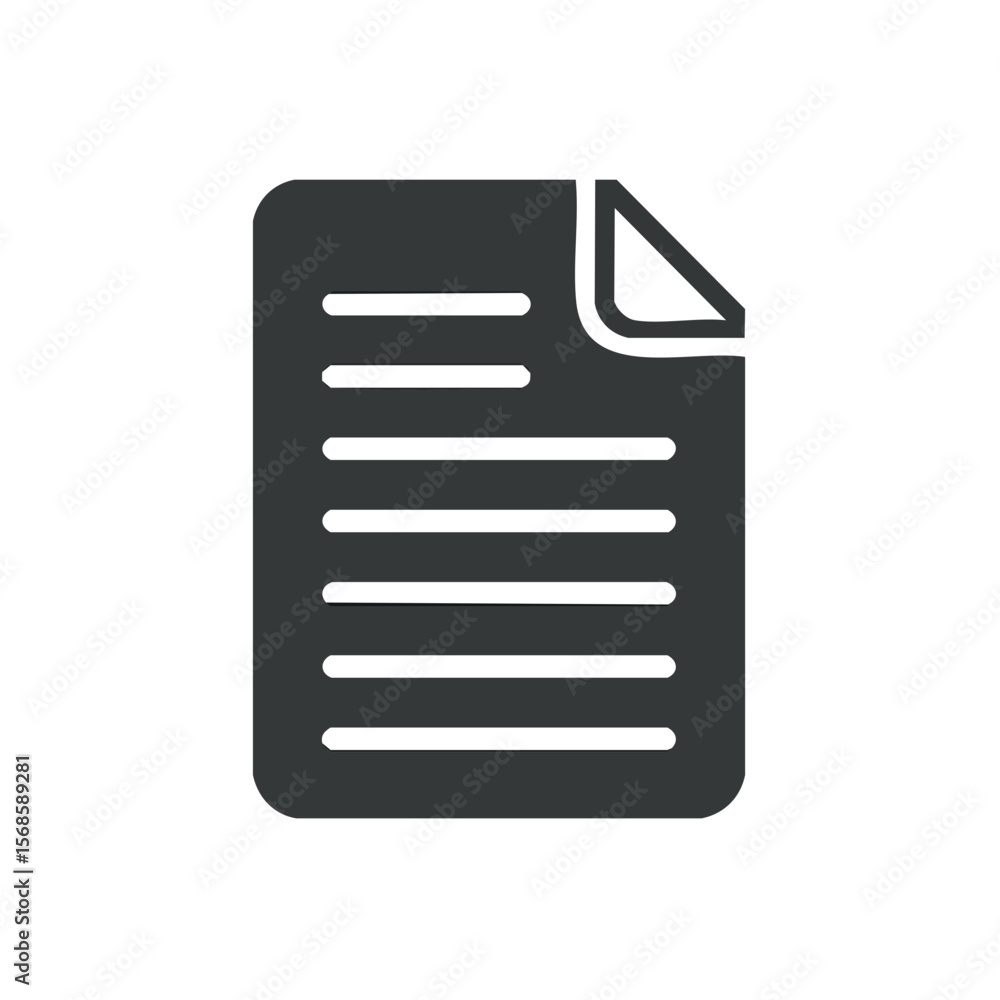 Fototapete document icon with lines and folded corner on dark background: simple file symbol