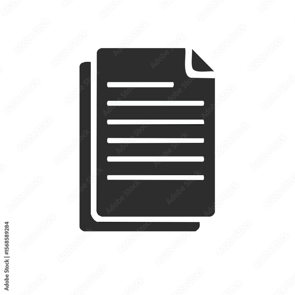 Poster stack of dark grey document pages with white lines on a dark background