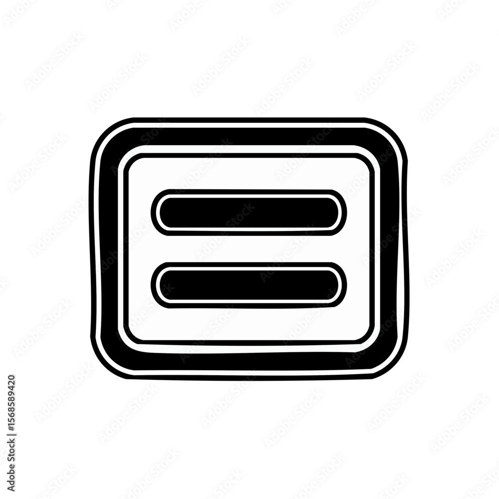 Poster equal sign within a rounded rectangle in monochrome. mathematical concept and representation of equa
